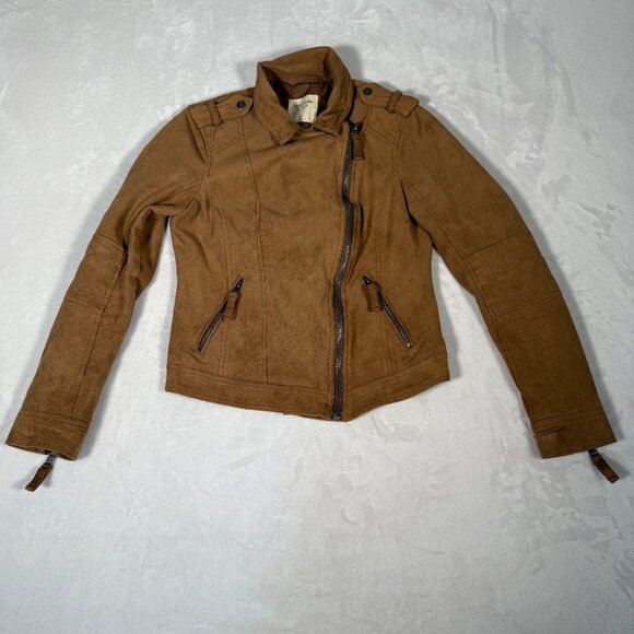 Abercrombie & Fitch Jackets & Blazers - Abercrombie Fitch Biker Jacket Women Size S Brown Full Zip Faux Suede Moto GUC